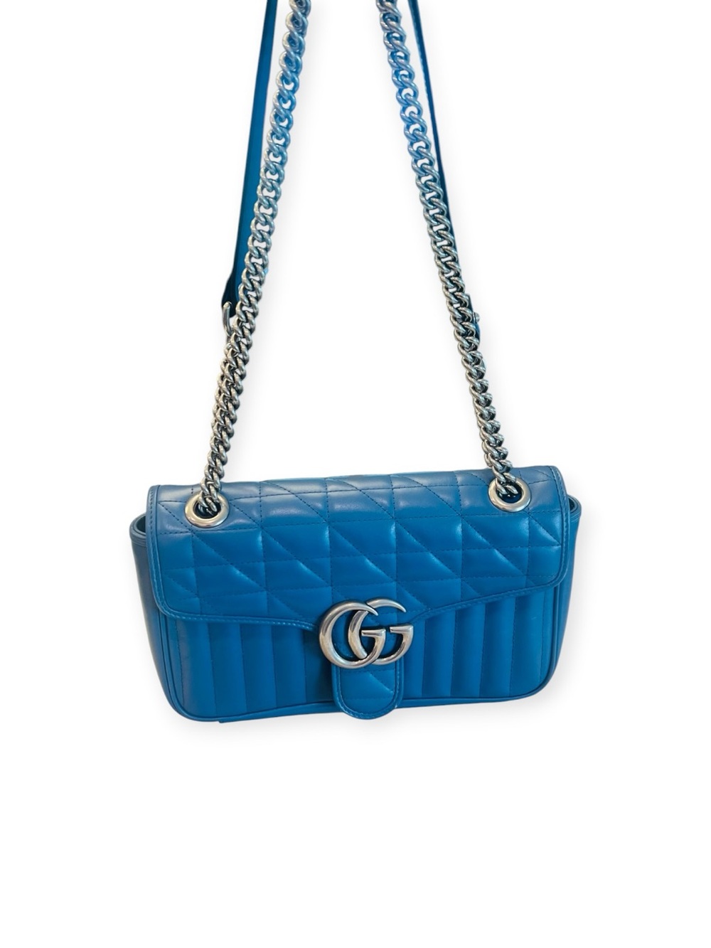 Gucci GG Marmont Small Aria Flap Bag Clear Blue Mixed Matelassé Leather